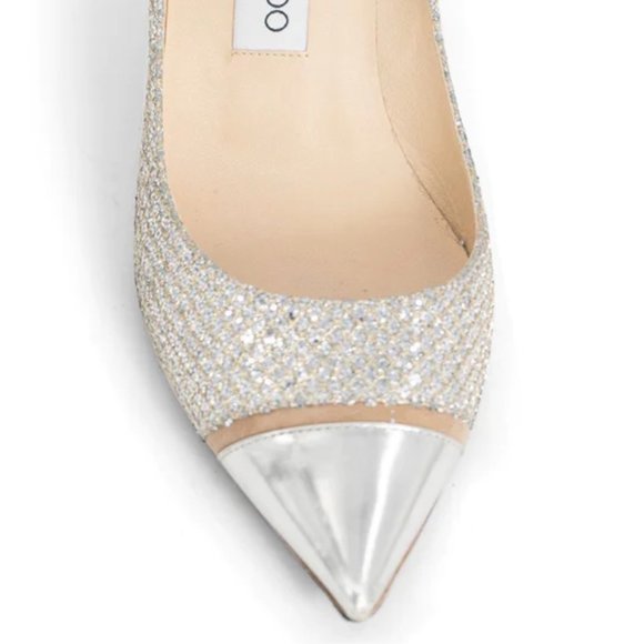 Jimmy Choo Silver Champagne Metallic Pointed Toe Kitten Heels Shoes 37.5 6.5 7 - Picture 11 of 15